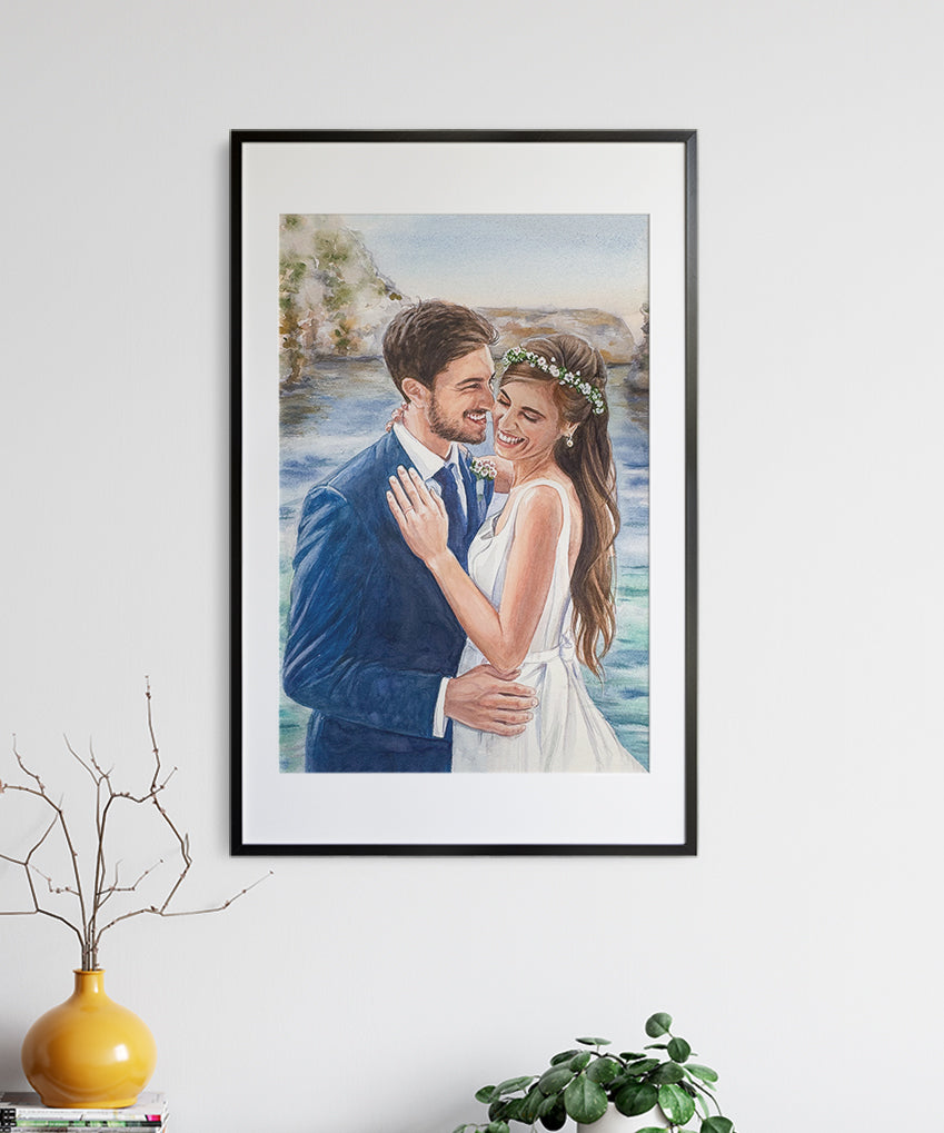 Custom Wedding Portrait Bride and Groom Portrait Hand-Painted Couple painting