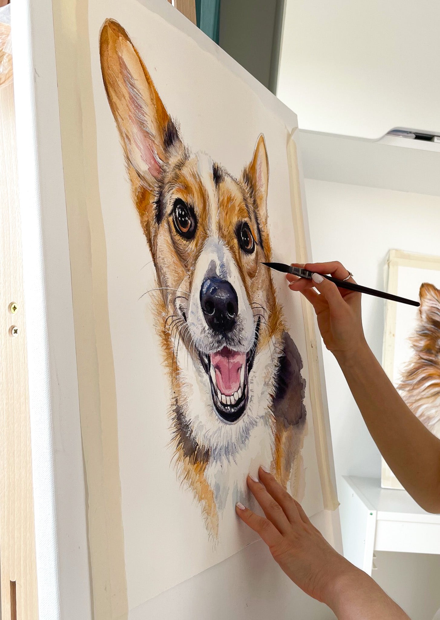 Large custom dog watercolor portrait
