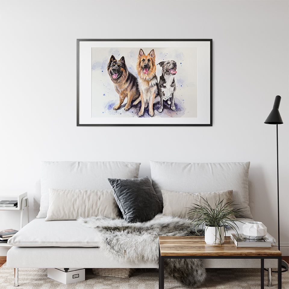 Three dog watercolor 