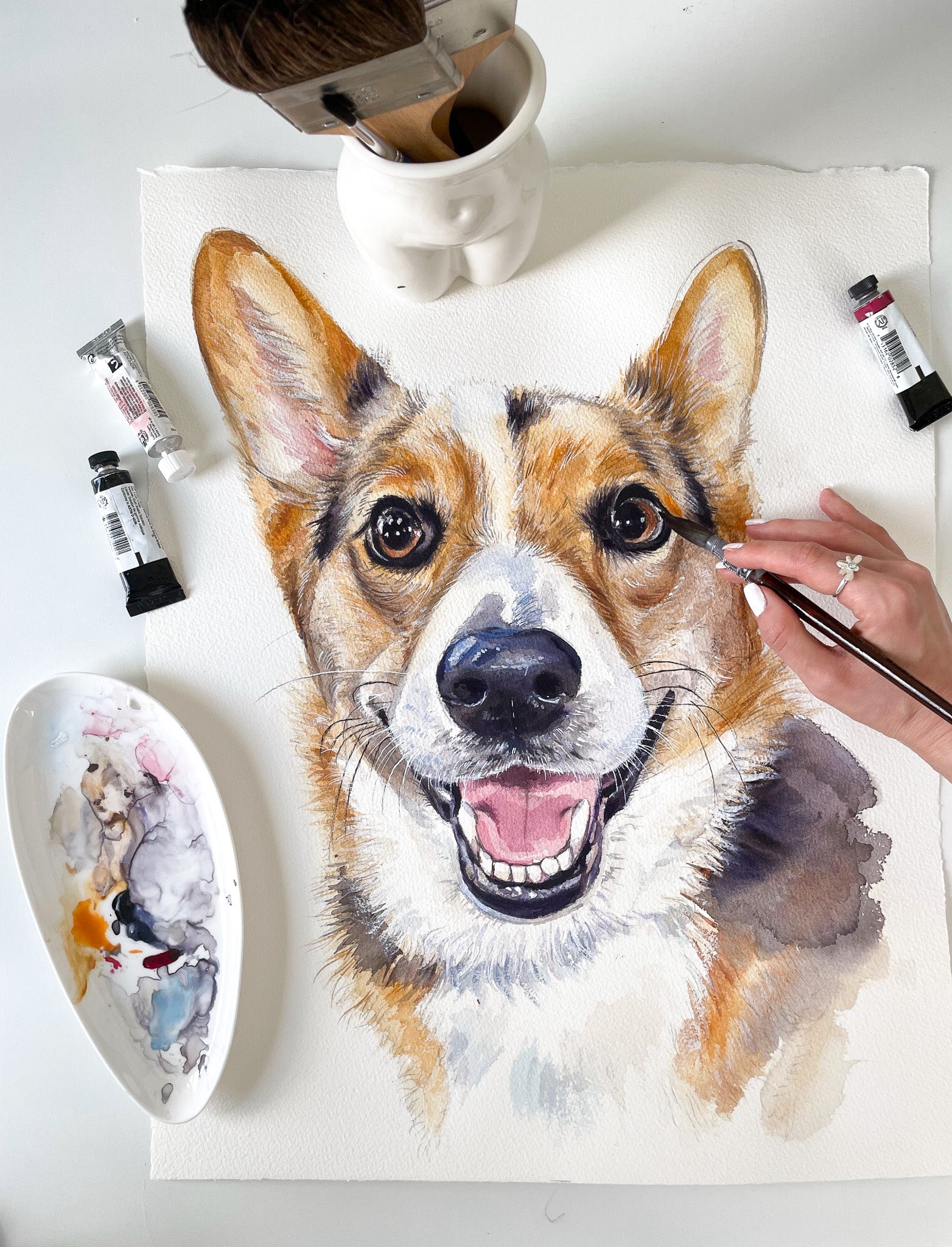 Hand-painted custom dog watercolor portrait 