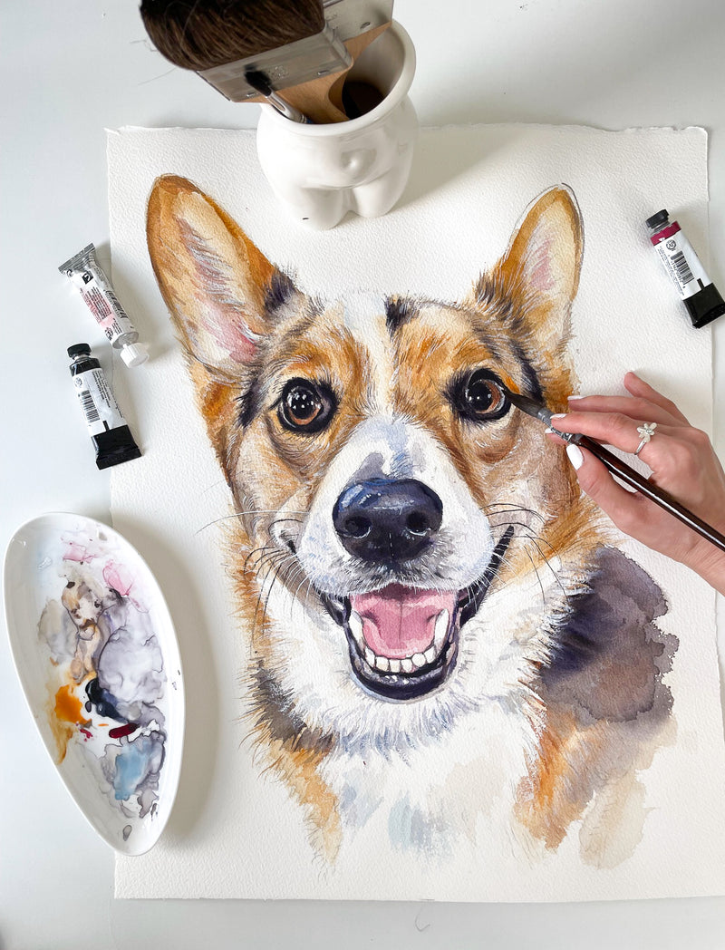 Hand-painted custom dog watercolor portrait 