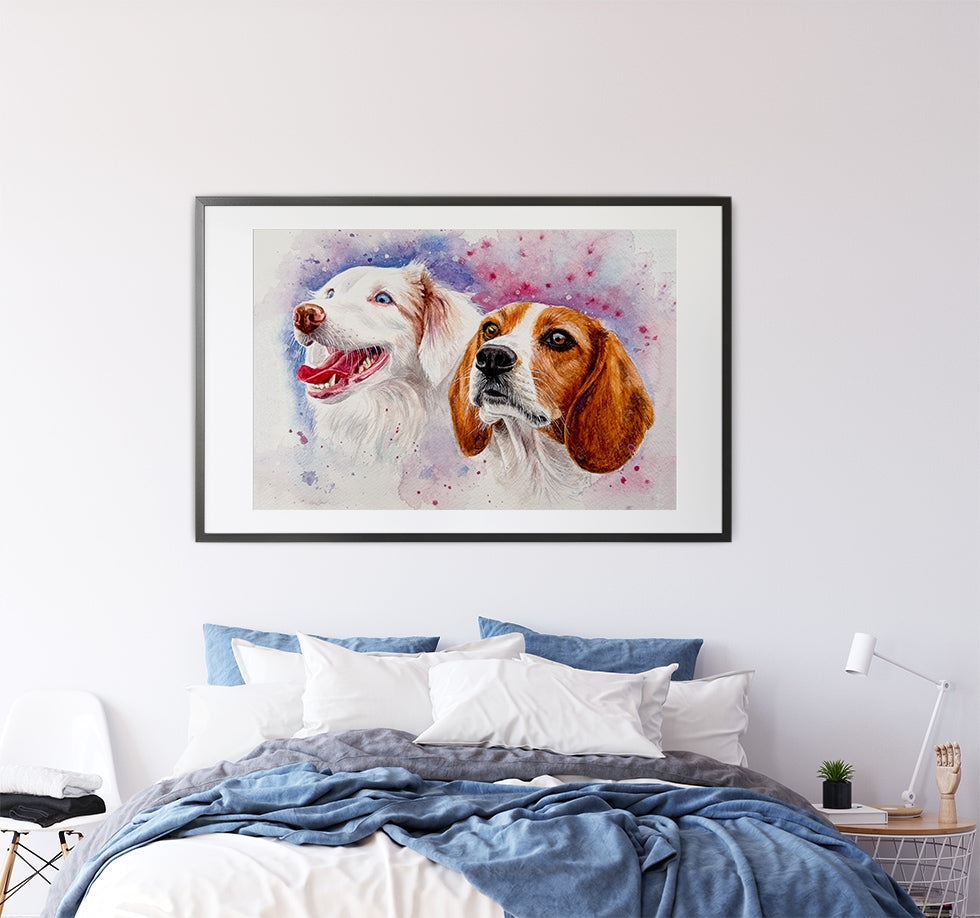 Commission double dog portrait watercolor