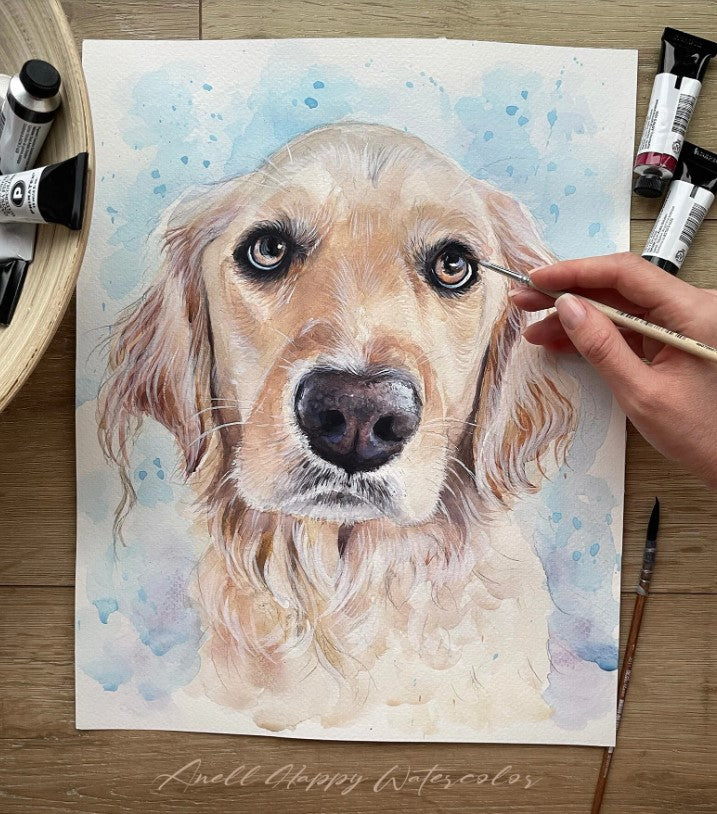 Hand-Painted Custom Watercolor Dog Portrait | Pet Portrait from Photo