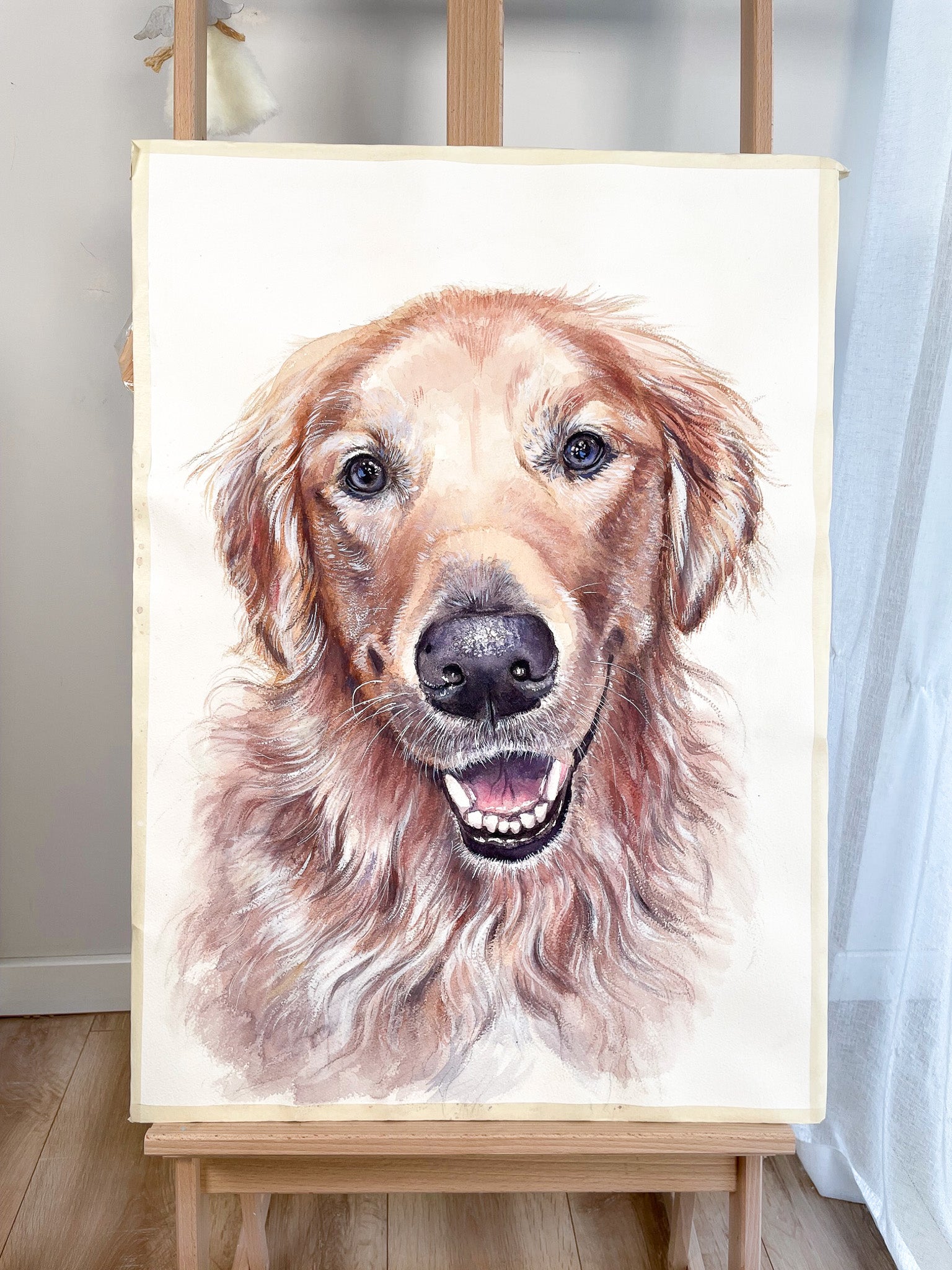 Custom Golden Retriever dog portrait, hand-painted watercolor dog portrait commission