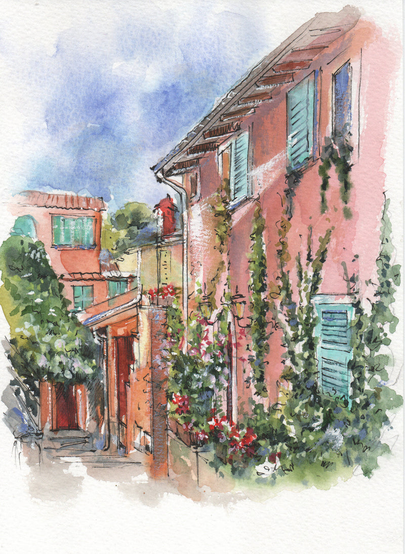 hand painted architecture watercolor portrait