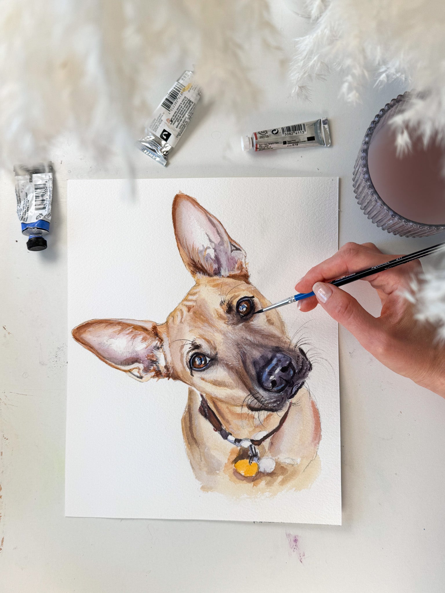 high detailed custom dog watercolor portrait