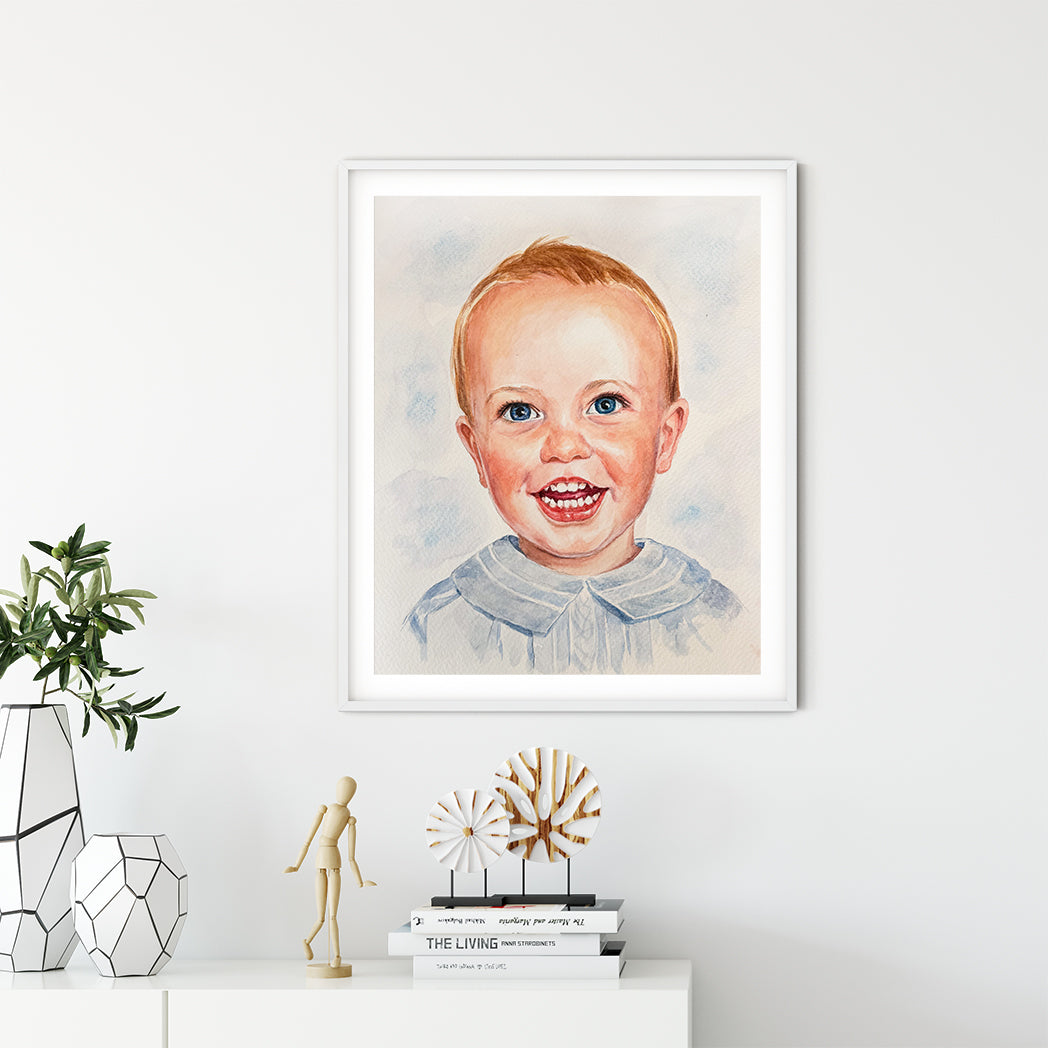 custom kid watercolor portrait hand-painted, custom people commission