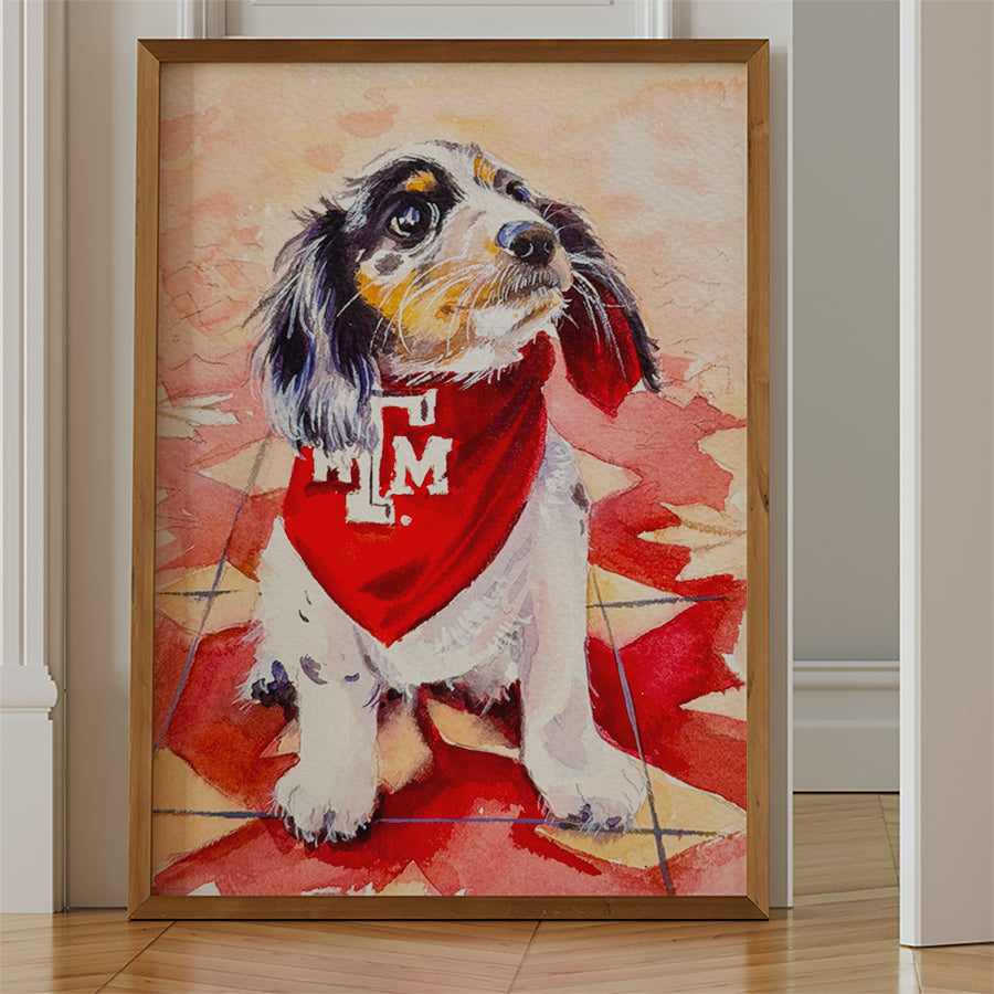 Hand-painted dog portrait in watercolor