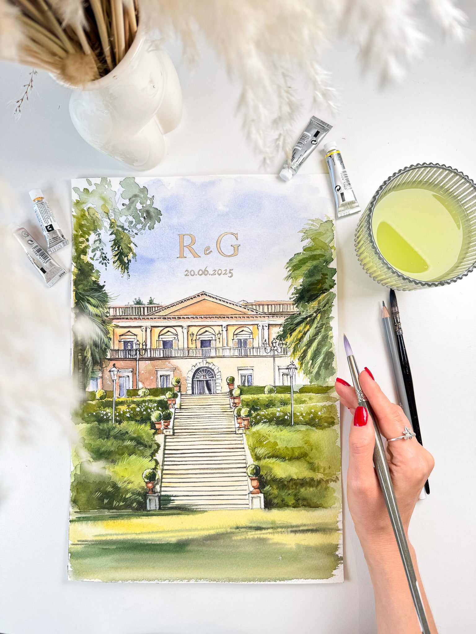hand-painted venue portrair in watercolor